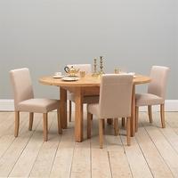 light oak 120 160cm ext table and 4 linen chairs