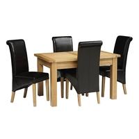 light oak 132 162 192cm table and 4 brown rollback chairs