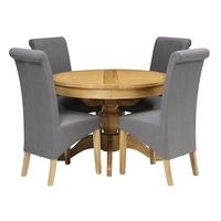 Light Oak 110-145cm Ext. Round Table and 4 Grey Rollback Chairs