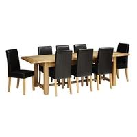 light oak 220 265 310cm ext table and 8 brown straightback chairs