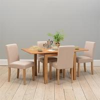 light oak 90 155cm ext table and 4 linen chairs