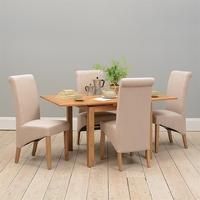 light oak 90 155cm ext table and 4 linen rollback chairs