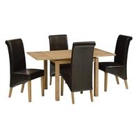 light oak 90 155cm ext table and 4 brown rollback chairs