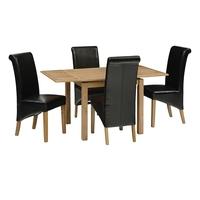 Light Oak 90-155cm Ext. Table and 4 Black Rollback Chairs