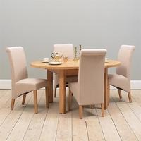 Light Oak 120-160cm Ext. Table and 4 Linen Rollback Chairs