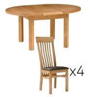 Light Oak 120-160cm Round Table and 4 Shaker Chairs