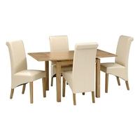 Light Oak 90-155cm Ext. Table and 4 Cream Rollback Chairs