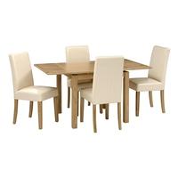 Light Oak 90-155cm Ext. Table and 4 Cream Chairs