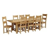 light oak 220 265 310cm ext table and 8 wooden chairs