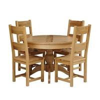 Light Oak 110-145cm Ext. Round Table and 4 Wooden Chairs