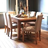 Light Oak 180-220-260cm Ext. Table and 6 Linen Chairs