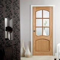 Lisbon Riviera Oak Door with Raised Mouldings - Bevelled Clear Glass, Prefinished
