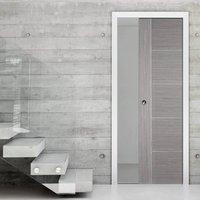 Light Grey Vancouver Fire Pocket Door is Prefinished and 1/2 Hour Fire Rated