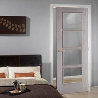 light grey vancouver door is prefinished with clear safety glass