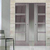 Light Grey Vancouver Syntesis Double Pocket Door - Prefinished with Clear Safety Glass