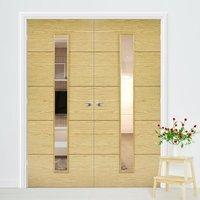 Lille 1L Oak Solid Internal Door Pair with Clear Safety Glass - Prefinished