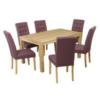 Linden Dining Set with 6 Roma Chairs Plum