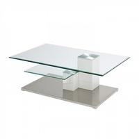Linen Coffee Table In Clear Glass With Stainless Steel Base