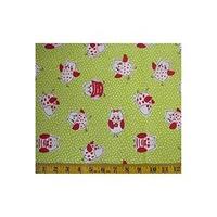 lime red cartoon owl fabric cut single 160 x 110cm