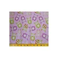 Lilac & Green Owl Fabric Cut, Single 160 x 110cm