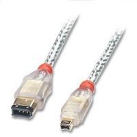 LINDY FireWire Cable - Premium 4 Pin Male to 6 Pin Male, Transparent, 10m