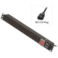 lindy 1u 6 way horizontal mount pdu with iec c14 male to 6 x uk mains  ...