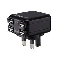 LINDY 4 Port USB UK Mains Charger, Black