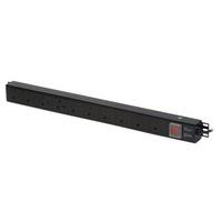 LINDY 10 Way Vertical Mount PDU IEC C14 Male Plug to 10 x UK Mains Sockets - Switched 3m