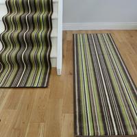 Lima 459 Chocolate Brown Green Stripes Long Stair Carpet Runner - 80cm (2ft6\
