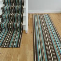 Lima 459 Brown Teal Blue Stripe Modern Any Length Stair Carpet Runner - 60cm (2ft) Wide