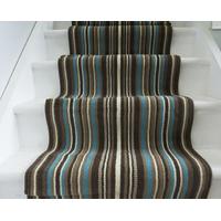 Lima 459 Teal Blue Brown Stripes Custom Size Stair Carpet Runner - 90cm (3ft) Wide