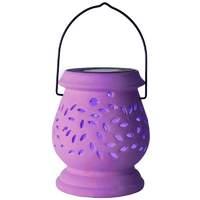 lilac coloured led solar storm lamp clay lantern