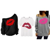 lipstick kiss print shirt long sleeve or short sleeve 4 sizes