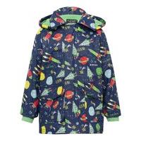 Life and Beyond boys polyurethane long sleeve showerproof space print fleece lining hooded jacket - Navy