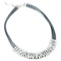 Lines Leather Necklace, Silver