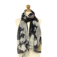 liza scarf black abstract with shades of pink