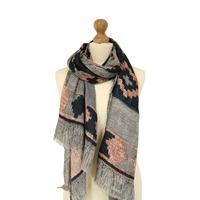 liza scarf grey and navy with shades of pink abstract print