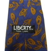 liberty airforce blue and mustard floral tana lawn tie