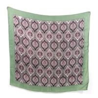 Liberty Vintage Multi-Coloured Decorative Patterned Silk Scarf With Fern Green Boarder And Rolled Edges