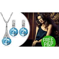 Light Blue Water Drop Pendant & Earring Set