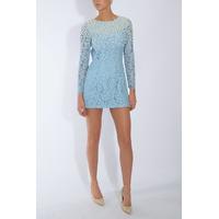 light blue embellished lace shift dress