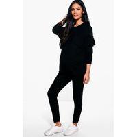 lily ruffle detail knitted lounge set black