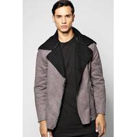 Lined Aviator Jacket with Buckle Detail - grey