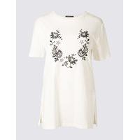 Limited Edition Pure Cotton Embroidered Longline T-Shirt