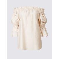 Limited Edition Ruffle 3/4 Sleeve Bardot Blouse