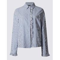 Limited Edition Pure Cotton Striped Ruffle Poplin Shirt