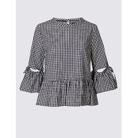 Limited Edition Pure Cotton Gingham Flared Sleeve Blouse