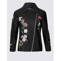 Limited Edition PU Floral Embroidered Biker Jacket