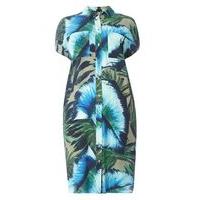 live unlimited multi coloured tropical print shirt dress khaki