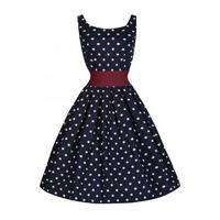 lindy bop lana cinch waist polka dot dress in navy